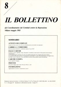 Ristrutturazione industriale e condizione operaia, il Bollettino 8, dicembre 1982