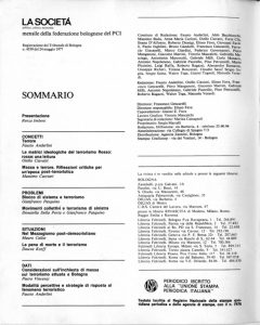 Questionari PCI di Bologna. "Inchiesta di massa sul terrorismo". In Quaderni di Società n. 4 del 1983