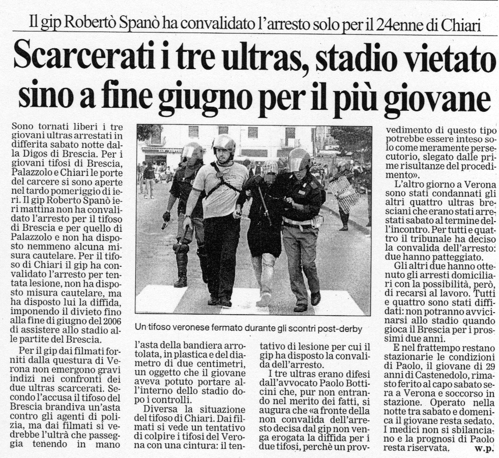 scarcerati i tre ultras ,stadio vietato sino a giugno per il più giovane