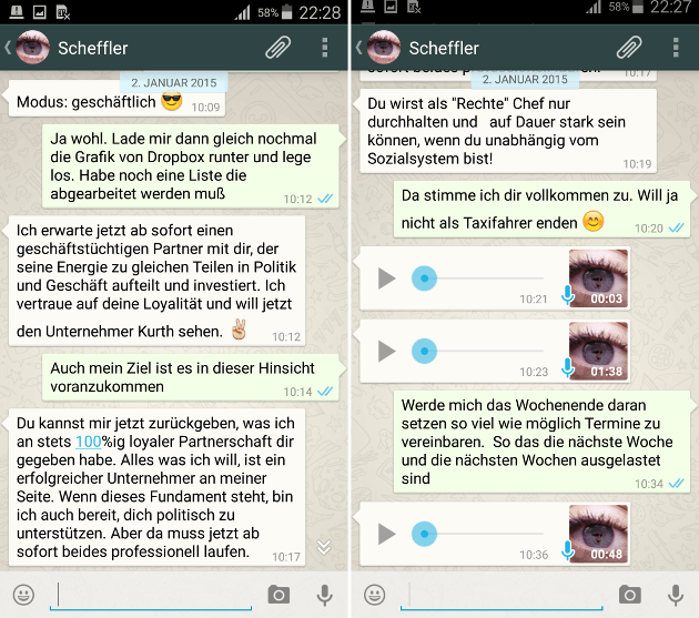 Maik Scheffler zu Alexander Kurth: "Ich erwarte ab jetzt einen geschäftstüchtigen Partner mit dir, der seine Energie zu gleichen Teilen in Politik und Geschäft aufteilt und investiert."