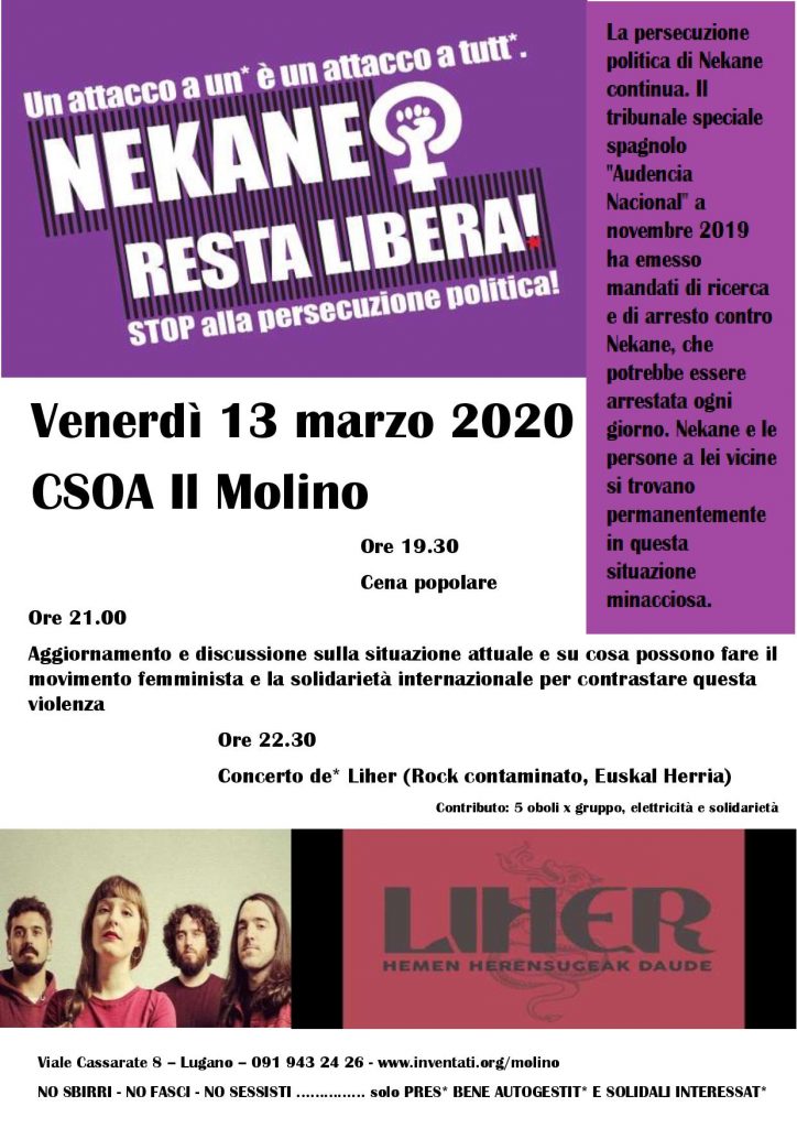 13.03.2020 - Nekane Resta Libera! - Aggiornamento + Liher (Rock Contaminato Euskal Herria)