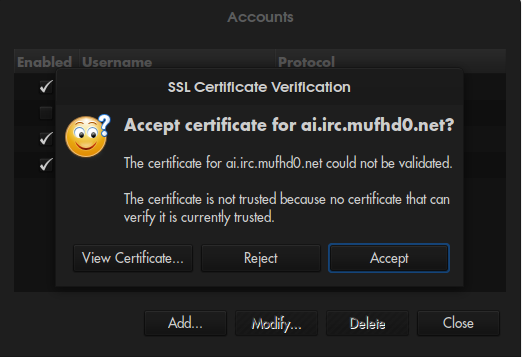 certificate screen in pidgin